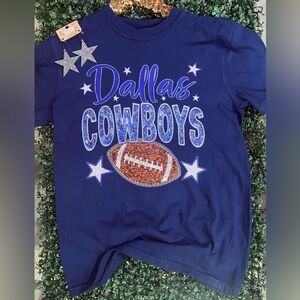 BRAMD NEW WITH TAGS Dallas Cowboys Navy Faux Sequin Football Tee
